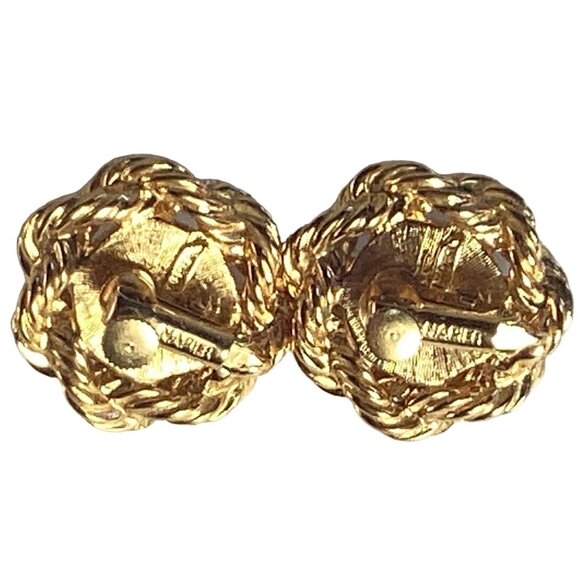 Napier Gold Tone Adjustable Clip On Earrings with Faux Pearl and a Rope Design - Picture 4 of 5